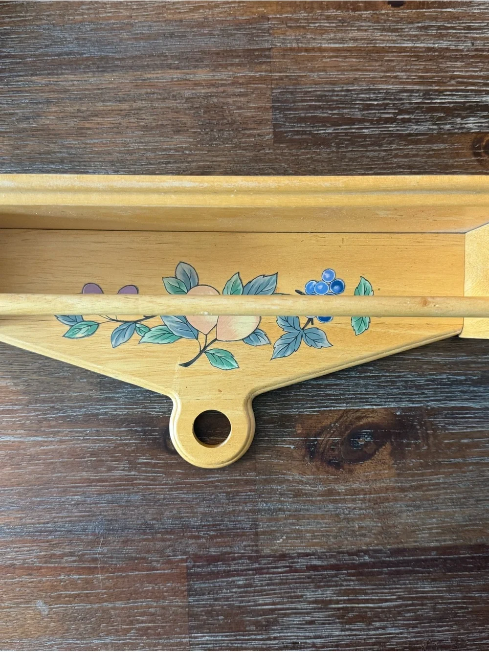 Mikasa Yellow Wooden Wall Shelf with Hand-Painted Fruit Motif